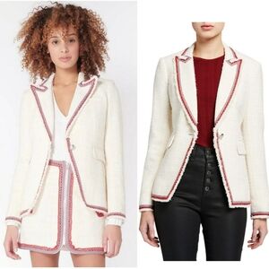 Veronica Beard Cutaway Tweed Blazer Jacket White Red Detail Size 00